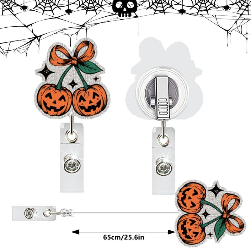 NSSHEL Halloween Cute Pumpkin Badge Reel Holder Retractable for Nurse Nursing Medical Worker & Teacher Pumpkin Bow Badge Reel with Alligator Clip & Durable Nylon Cord Acrylic Name Tag Card Badge Clip - Image 3